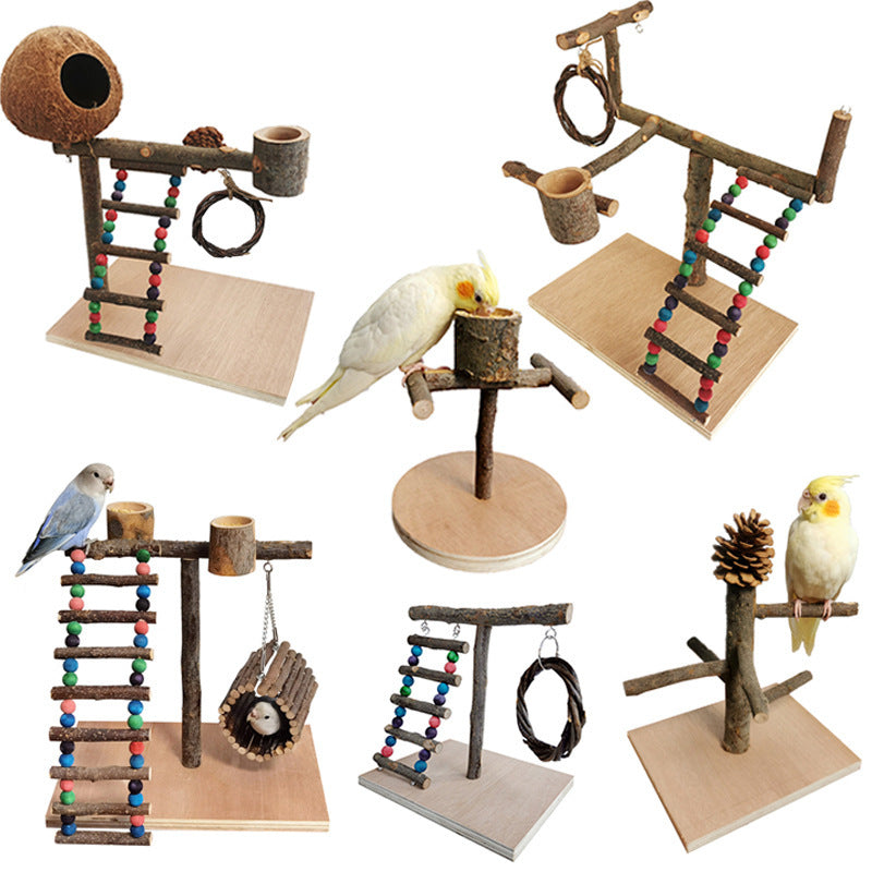 Solid Wood Parrot Training Station – Engaging Play & Exercise