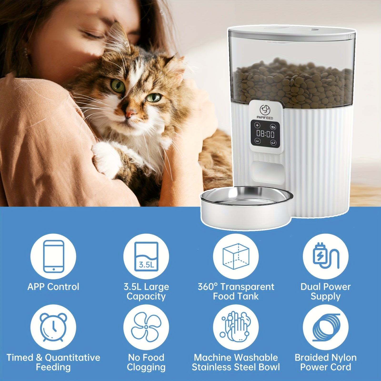 PAPIFEED Smart Pet Feeder – WiFi-Enabled Automatic Cat & Dog Feeding Solution