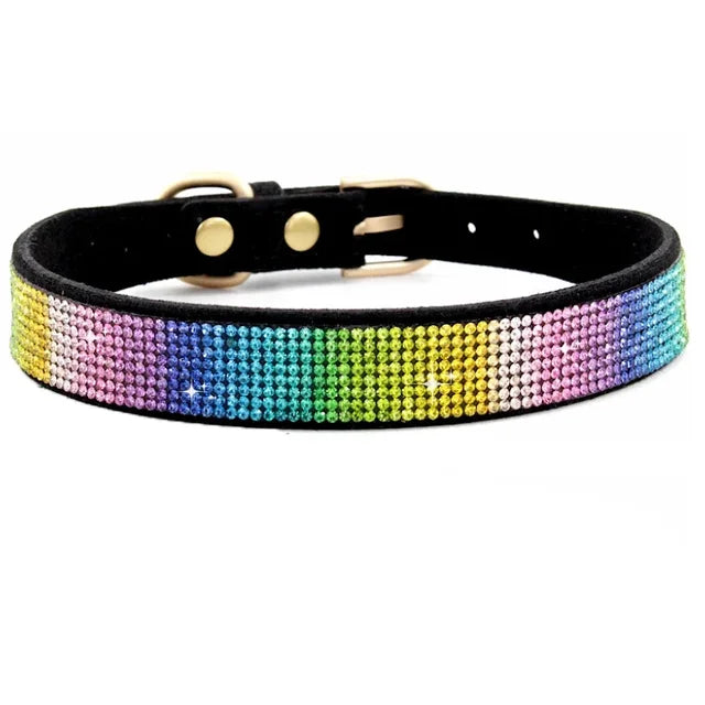 Suede Crystal Rhinestone Dog Collar – Stylish Comfort for Small Pets