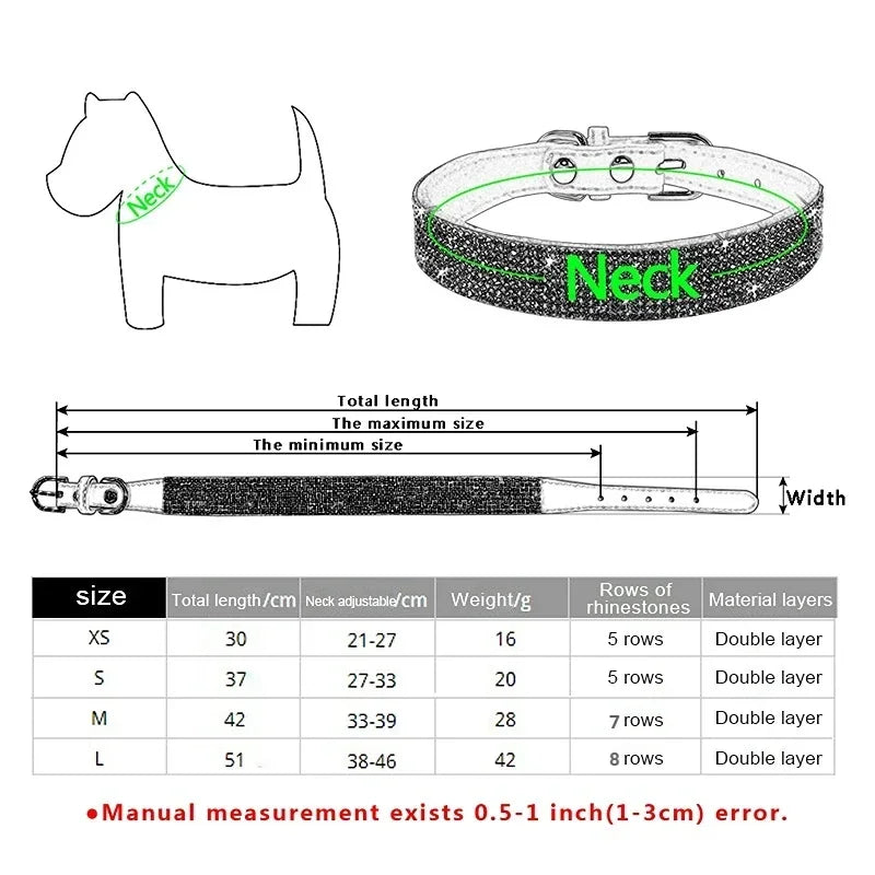 Suede Crystal Rhinestone Dog Collar – Stylish Comfort for Small Pets