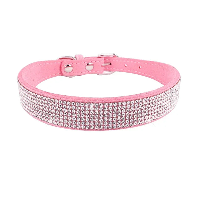 Suede Crystal Rhinestone Dog Collar – Stylish Comfort for Small Pets