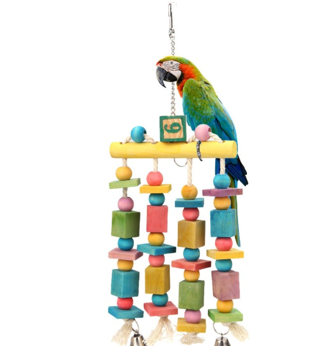 Colorful Hanging Parrot Toys with Bells and Swing – Chewable Bird Cage Accessories