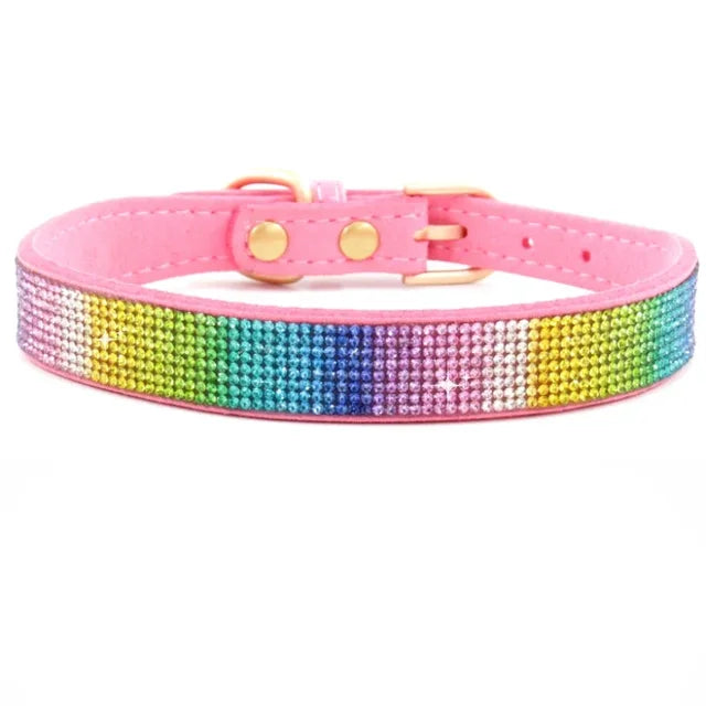 Suede Crystal Rhinestone Dog Collar – Stylish Comfort for Small Pets