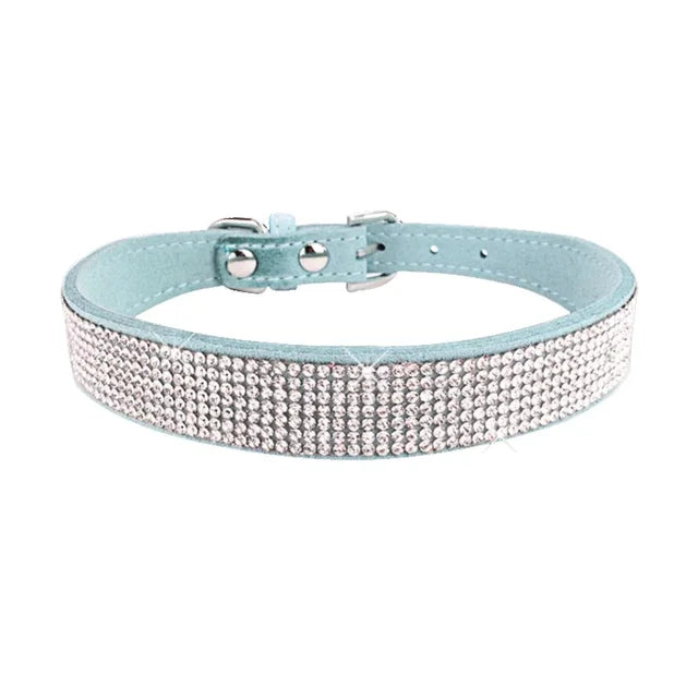 Suede Crystal Rhinestone Dog Collar – Stylish Comfort for Small Pets