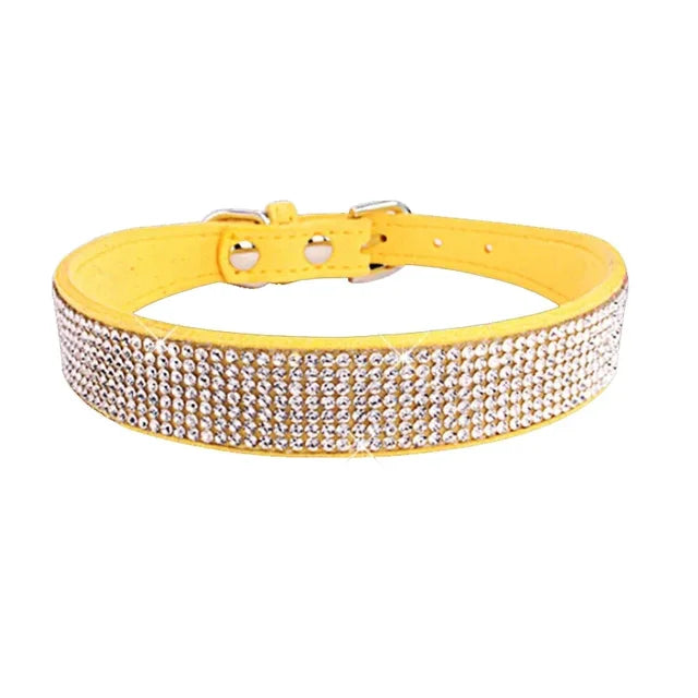 Suede Crystal Rhinestone Dog Collar – Stylish Comfort for Small Pets