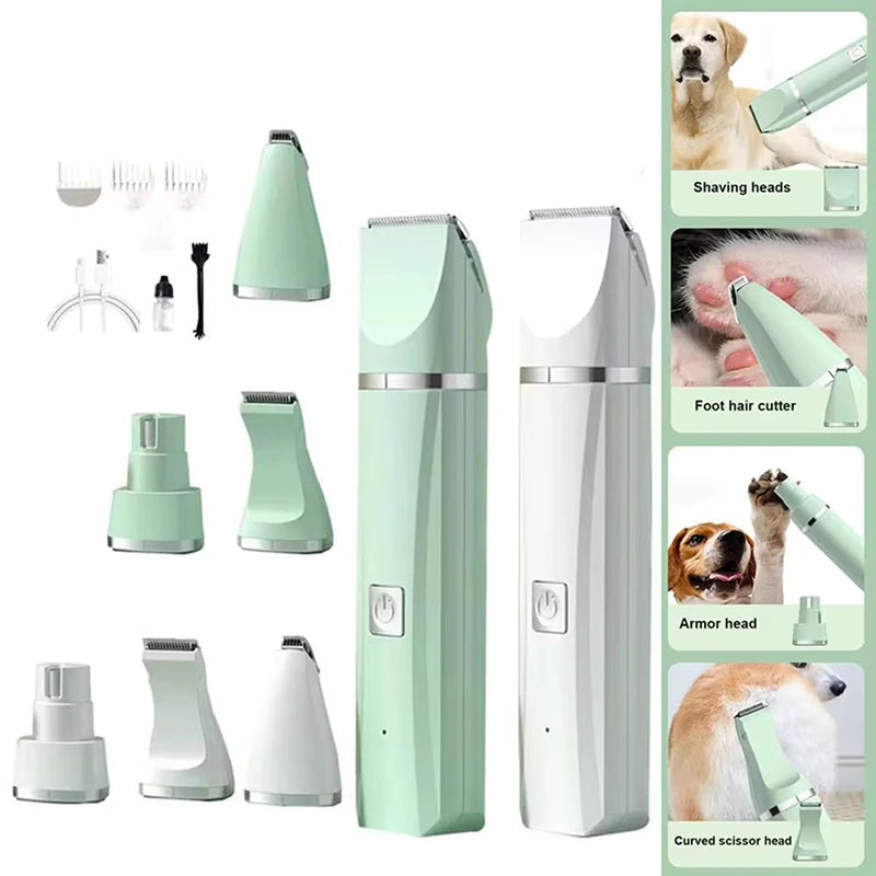 4-in-1 Quiet Cordless Pet Grooming Kit: Clippers, Trimmers & Nail Grinder for Stress-Free Grooming