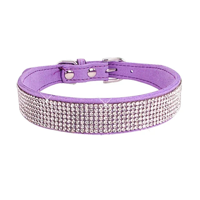 Suede Crystal Rhinestone Dog Collar – Stylish Comfort for Small Pets