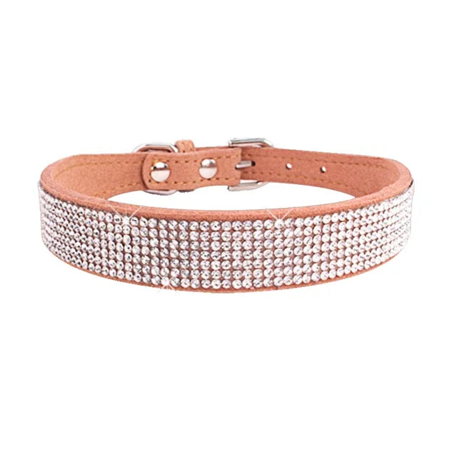 Suede Crystal Rhinestone Dog Collar – Stylish Comfort for Small Pets