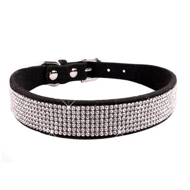 Suede Crystal Rhinestone Dog Collar – Stylish Comfort for Small Pets