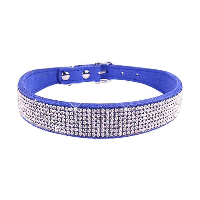 Suede Crystal Rhinestone Dog Collar – Stylish Comfort for Small Pets