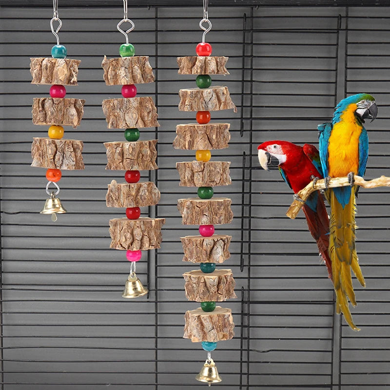 Natural Wooden Parrot Chew Toy – Fun & Decorative!