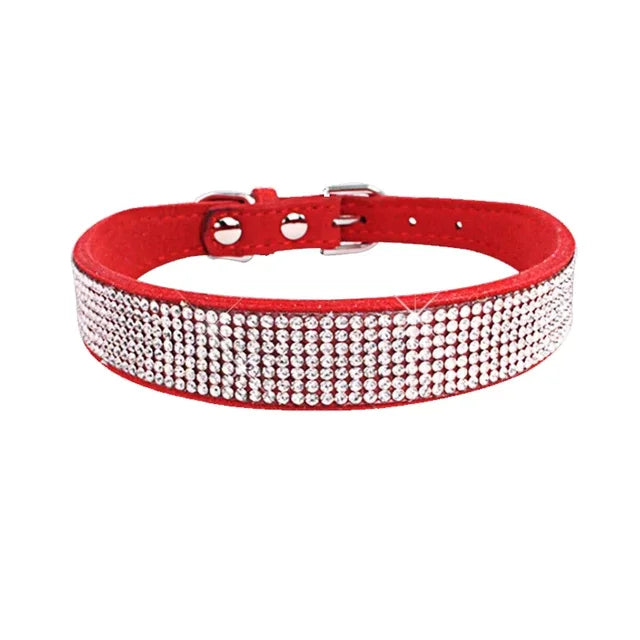 Suede Crystal Rhinestone Dog Collar – Stylish Comfort for Small Pets