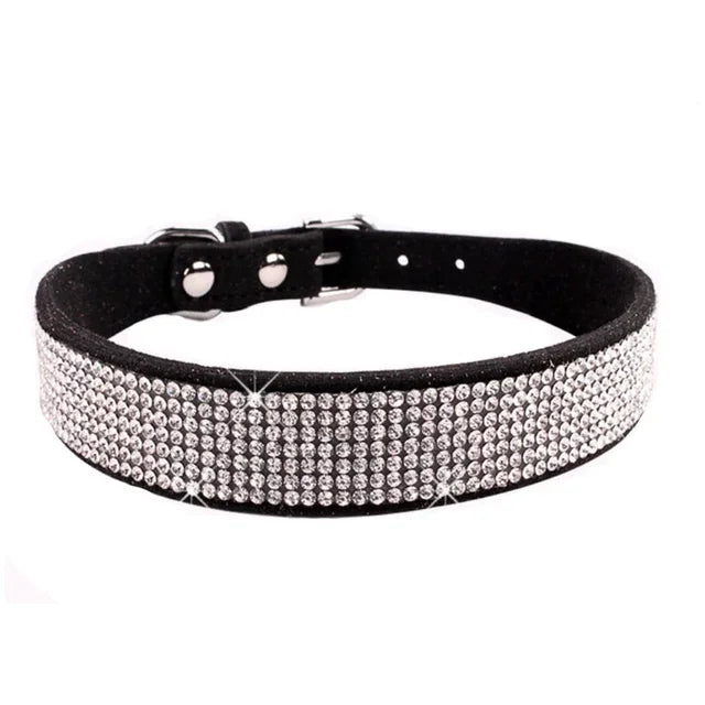 Suede Crystal Rhinestone Dog Collar – Stylish Comfort for Small Pets