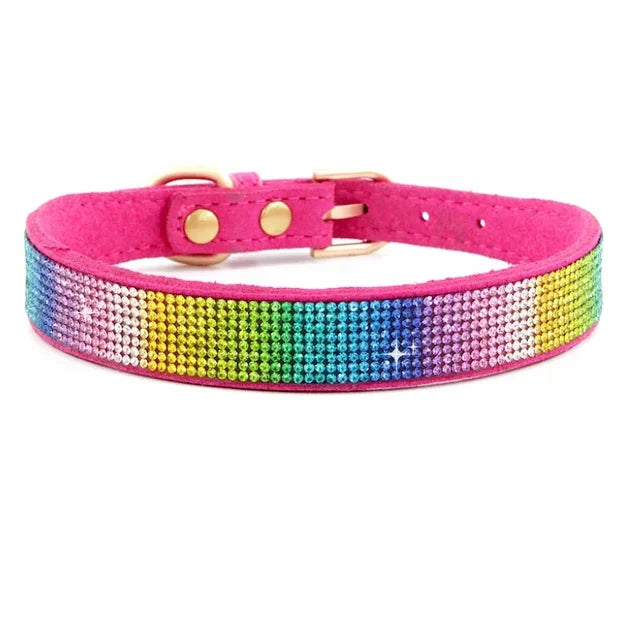 Suede Crystal Rhinestone Dog Collar – Stylish Comfort for Small Pets