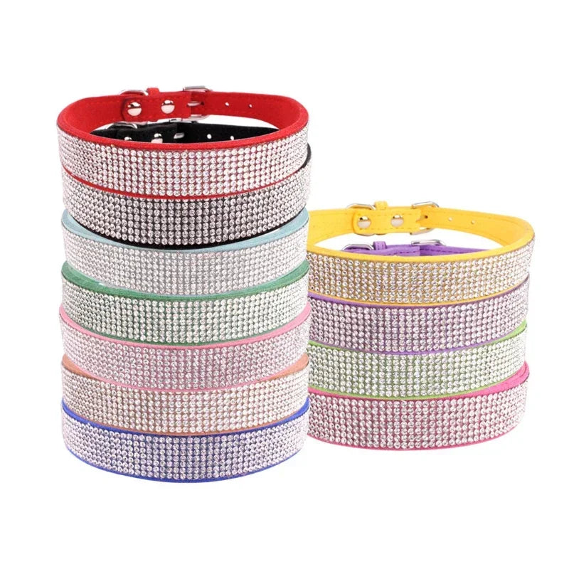 Suede Crystal Rhinestone Dog Collar – Stylish Comfort for Small Pets